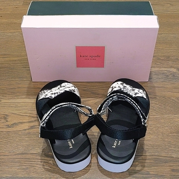 NEW Kate Spade Dotty Embossed Snakeskin Sandals in Black/White - Picture 11 of 16